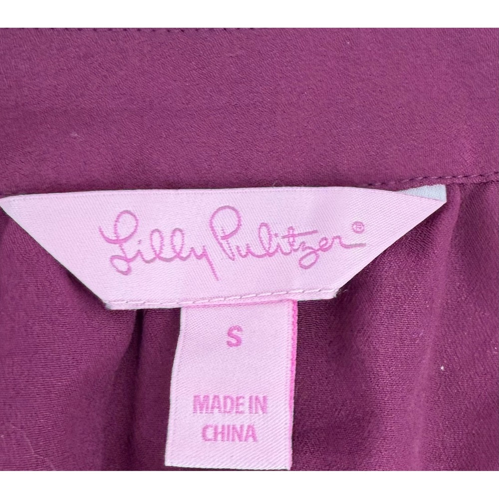 Lilly Pulitzer Purple Gold‎ Metallic Silk Blend Ruffle Cuff Shift Dress Small - Picture 5 of 10